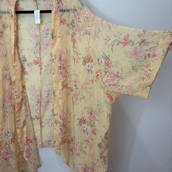 American Eagle NWT Women Floral Kimono Yellow OS Flowy Lightweight Boho Sheer - Picture 3 of 10